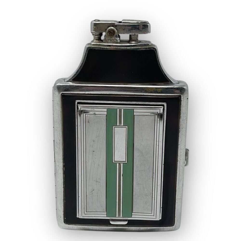 Vintage Art Deco Metal Ronson Cigarette Case with Lighter Made in the USA Flawed